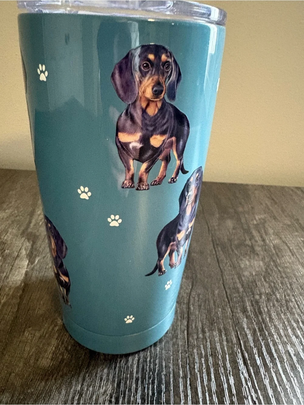 Dachshund Paw-Print Travel Tumbler — Teal Insulated Cup